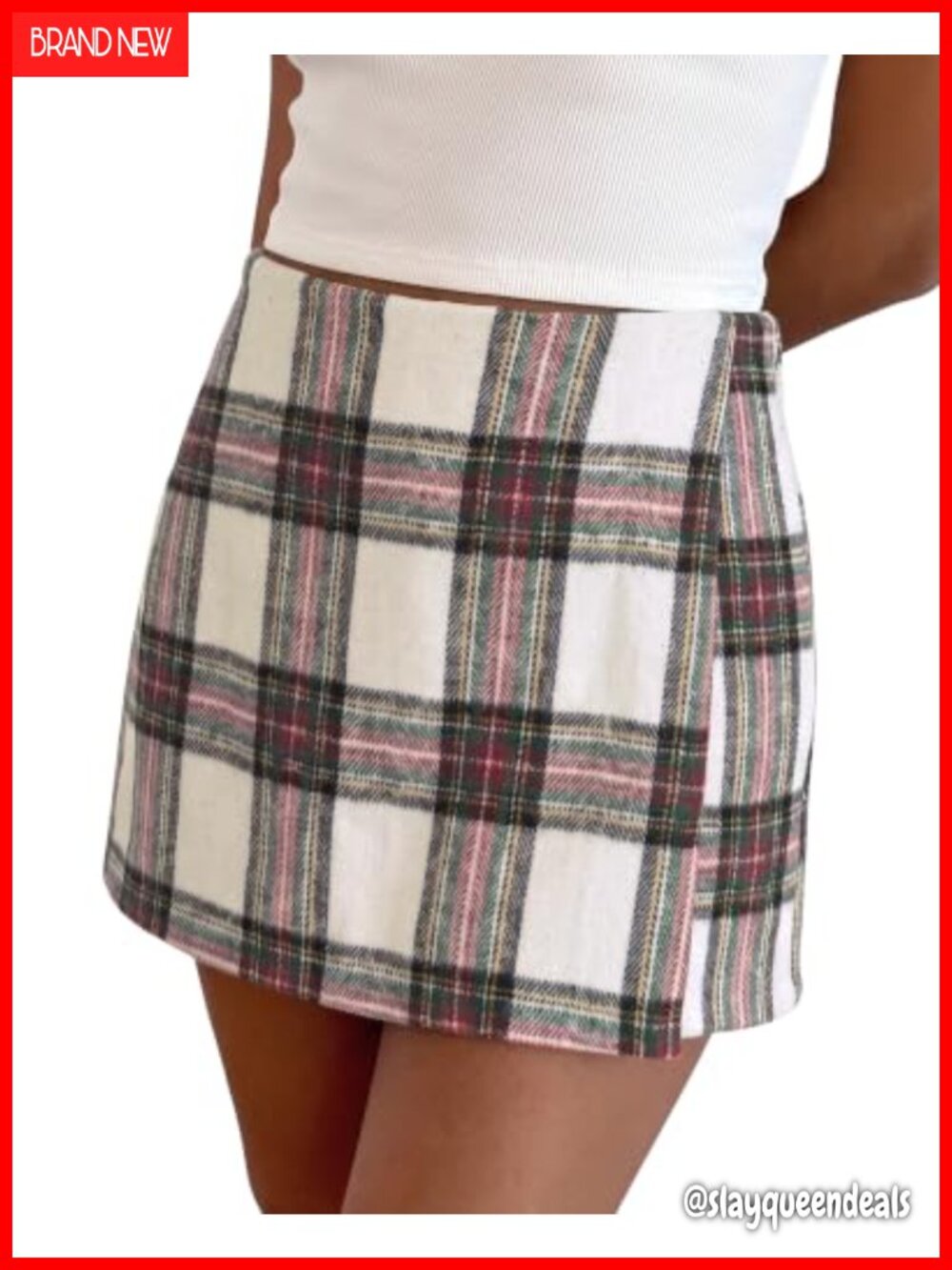 Plaid Mini Skort with Built-in Shorts High Waist Faux Wrap Skirt